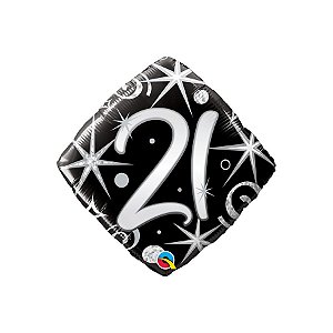 Balão de Festa Microfoil 18" 46cm - Diamante 21 Faíscas e Espirais  - 1 unidade - Qualatex Outlet - Rizzo