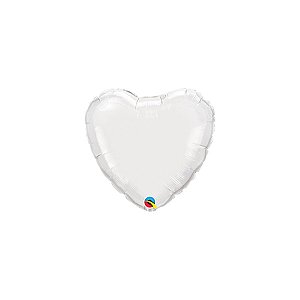 Balão de Festa Microfoil 4" 10cm - Coração Branco Metalizado - 1 unidade - Qualatex Outlet - Rizzo