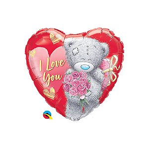 Balão de Festa Microfoil 18" 46cm - Coração Teddy I Love You Buquê - 1 unidade - Qualatex Outlet - Rizzo