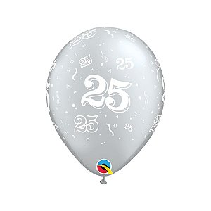 Balão de Festa Látex Liso Decorado - Número 25 - 11" 28cm - 6 unidades - Qualatex Outlet - Rizzo