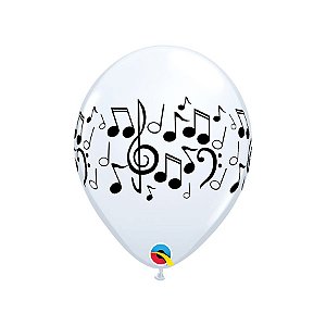 Balão de Festa Látex Liso Decorado - Notas Musicais Branco - 11" 28cm - 100 unidades - Qualatex Outlet - Rizzo
