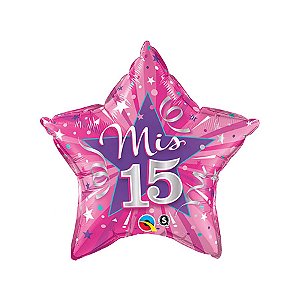 Balão de Festa Microfoil 20" 51cm - Estrela Solto Mis 15 Rosa - 1 unidade - Qualatex Outlet - Rizzo