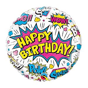 Balão de Festa Microfoil 18" 45cm - Redondo Happy Birthday Super Herói - 1 unidade - Qualatex Outlet - Rizzo