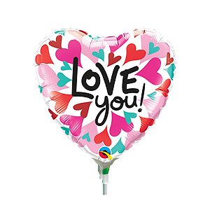 Balão de Festa Microfoil 9" 22cm - Coração Love You Corações Convergindo - 1 unidade - Qualatex Outlet - Rizzo