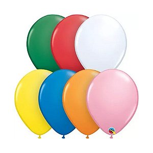 Balão de Festa Látex Liso - Sortido - 11" 28cm - 100 unidades - Qualatex Outlet - Rizzo