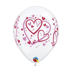 Balão de Festa Látex Liso Decorado - Coração Vermelho e Rosa - 11" 28cm - 50 unidades - Qualatex Outlet - Rizzo