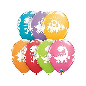 Balão de Festa Látex Liso Decorado - Dinossauros Fofos Sortido - 11" 28cm - 50 unidades - Qualatex Outlet - Rizzo