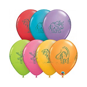 Balão de Festa Látex Liso Decorado - Dinossauro Sortido - 11" 28cm - 50 unidades - Qualatex Outlet - Rizzo