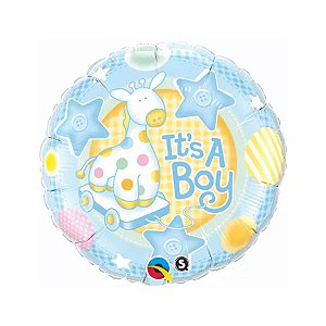 Balão de Festa Microfoil 09" 22cm - Redondo It´s a Boy Girafa Fofinha - 1 unidade - Qualatex Outlet - Rizzo