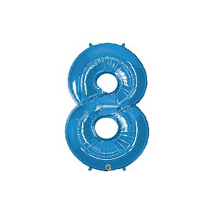 Balão de Festa Microfoil 34" 86cm - Número Oito Azul Safira - 1 unidade - Qualatex Outlet - Rizzo