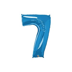 Balão de Festa Microfoil 34" 86cm - Número Sete Azul Safira - 1 unidade - Qualatex Outlet - Rizzo