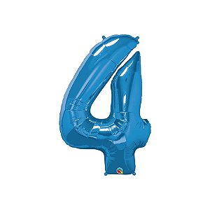 Balão de Festa Microfoil 34" 86cm - Número Quatro Azul Safira - 1 unidade - Qualatex Outlet - Rizzo