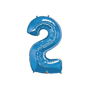 Balão de Festa Microfoil 34" 86cm - Número Dois Azul Safira - 1 unidade - Qualatex Outlet - Rizzo