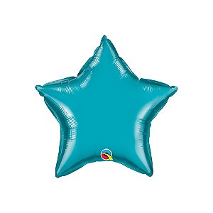 Balão de Festa Microfoil 20" 51cm - Estrela Turquesa Metalizado - 1 unidade - Qualatex Outlet - Rizzo