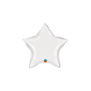 Balão de Festa Microfoil 9" 23cm - Estrela Branco Metalizado - 1 unidade - Qualatex Outlet - Rizzo