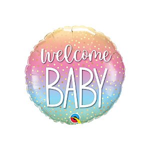 Balão de Festa Microfoil 18" 46cm - Redondo Welcome Baby com Confetes - 1 unidade - Qualatex Outlet - Rizzo