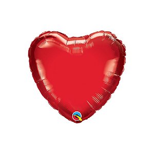 Balão de Festa Microfoil 18" 46cm - Coração Vermelho Rubi Metalizado - 1 unidade - Qualatex Outlet - Rizzo