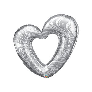 Balão de Festa Microfoil 42" 107cm - Coração Mármore Aberto Prata - 1 unidade - Qualatex Outlet - Rizzo