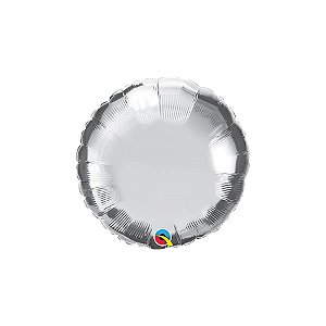 Balão de Festa Microfoil 9" 23cm - Redondo Prata Metalizado - 1 unidade - Qualatex Outlet - Rizzo