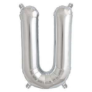 Balão de Festa Microfoil 16" 40cm - Letra U Prata - 1 unidade - Qualatex Outlet - Rizzo