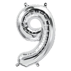 Balão de Festa Microfoil 16" 40cm - Número 9 Prata - 1 unidade - Qualatex Outlet - Rizzo