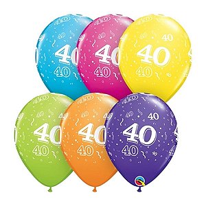 Balão de Festa Látex Liso Decorado - Número 40 - 11" 27cm - 6 unidades - Qualatex Outlet - Rizzo