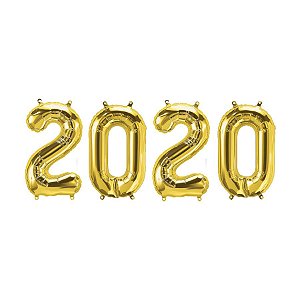 Balão de Festa Microfoil 16" 40cm - Kit "2020" Ouro - 1 unidade - Qualatex Outlet - Rizzo