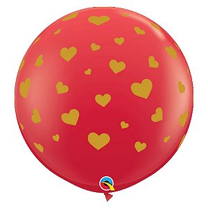 Balão de Festa Látex Liso Decorado - Coração Vermelho - 3' 90cm - 2 unidades - Qualatex Outlet - Rizzo