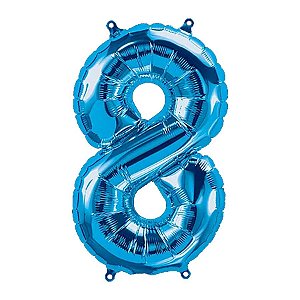 Balão de Festa Microfoil 16" 40cm - Número 8 Azul - 1 unidade - Qualatex Outlet - Rizzo