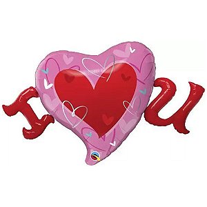Balão de Festa Microfoil 46" 116cm - Coração I Love U - 1 unidade - Qualatex Outlet - Rizzo