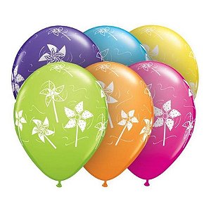 Balão de Festa Látex Liso Decorado - Cataventos Sortidos - 11" 28cm - 50 unidades - Qualatex Outlet - Rizzo
