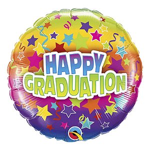 Balão de Festa Microfoil 9" 22cm - Redondo Happy Graduation Estrelas - 1 unidade - Qualatex Outlet - Rizzo