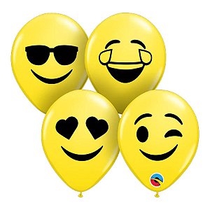 Balão de Festa Látex Liso Decorado - Emoji Sortido - 9" 22cm - 100 unidades - Qualatex Outlet - Rizzo