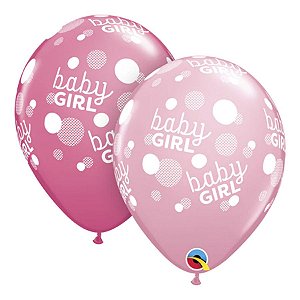 Balão de Festa Látex Liso Decorado - Baby Girl Pontos - 11" 27cm - 50 unidades - Qualatex Outlet - Rizzo