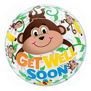 Balão de Festa Microfoil 22" 55cm - Redondo Get Well Soon Macaco - 1 unidade - Qualatex Outlet - Rizzo