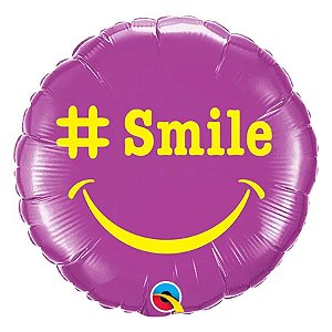 Balão de Festa Microfoil 9" 22cm - Redondo "# SMILE" - 1 unidade - Qualatex Outlet - Rizzo