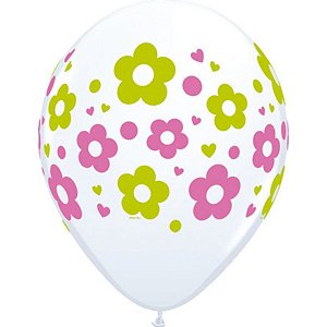 Balão de Festa Látex Liso Decorado - Margarida Branco - 11" 27cm - 50 unidades - Qualatex Outlet - Rizzo
