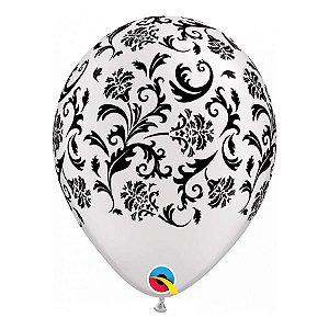 Balão de Festa Látex Liso Decorado - Estampa de Damask - 11" 27cm - 50 unidades - Qualatex Outlet - Rizzo