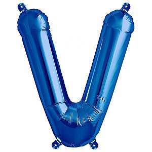 Balão de Festa Microfoil 16" 40cm - Letra V Azul - 1 unidade - Qualatex Outlet - Rizzo