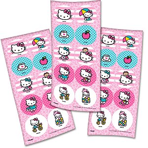 Adesivo Redondo - Hello Kitty Rosa - 30 unidades - Festcolor - Rizzo