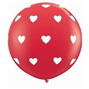 Balão de Festa Látex Liso Decorado - Coração Vermelho - 3' 90cm - 2 unidades - Qualatex Outlet - Rizzo