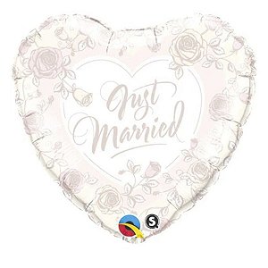 Balão de Festa Microfoil 18" 45cm - Coração Just Married Rosa - 1 unidade - Qualatex Outlet - Rizzo