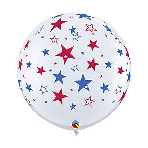 Balão de Festa Látex Liso Decorado - Estrela Azul e Vermelho - 3' 90cm - 2 unidades - Qualatex Outlet - Rizzo