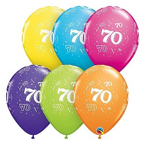 Balão de Festa Látex Liso Decorado - Número 70 Sortido - 11" 27cm - 50 unidades - Qualatex Outlet - Rizzo