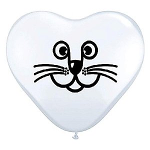 Balão de Festa Látex Liso Decorado - Coração Rosto de Gato - 6" 15cm - 100 unidades - Qualatex Outlet - Rizzo