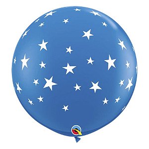 Balão de Festa Látex Liso Decorado - Estrela Azul - 3' 90cm - 2 unidades - Qualatex Outlet - Rizzo