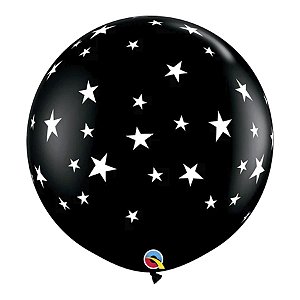 Balão de Festa Látex Liso Decorado - Estrela Preto - 3' 90cm - 2 unidades - Qualatex Outlet - Rizzo