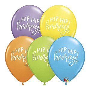 Balão de Festa Látex Liso Decorado - Hip Hip Hooray Pastel Brilhante Sortido - 11" 27cm - 50 unidades - Qualatex Outlet