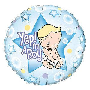 Balão de Festa Microfoil 18" 45cm - Redondo Yep! I'm a Boy - 1 unidade - Qualatex Outlet - Rizzo