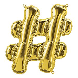 Balão de Festa Microfoil 16" 40cm - Simbolo # Ouro - 1 unidade - Qualatex Outlet - Rizzo
